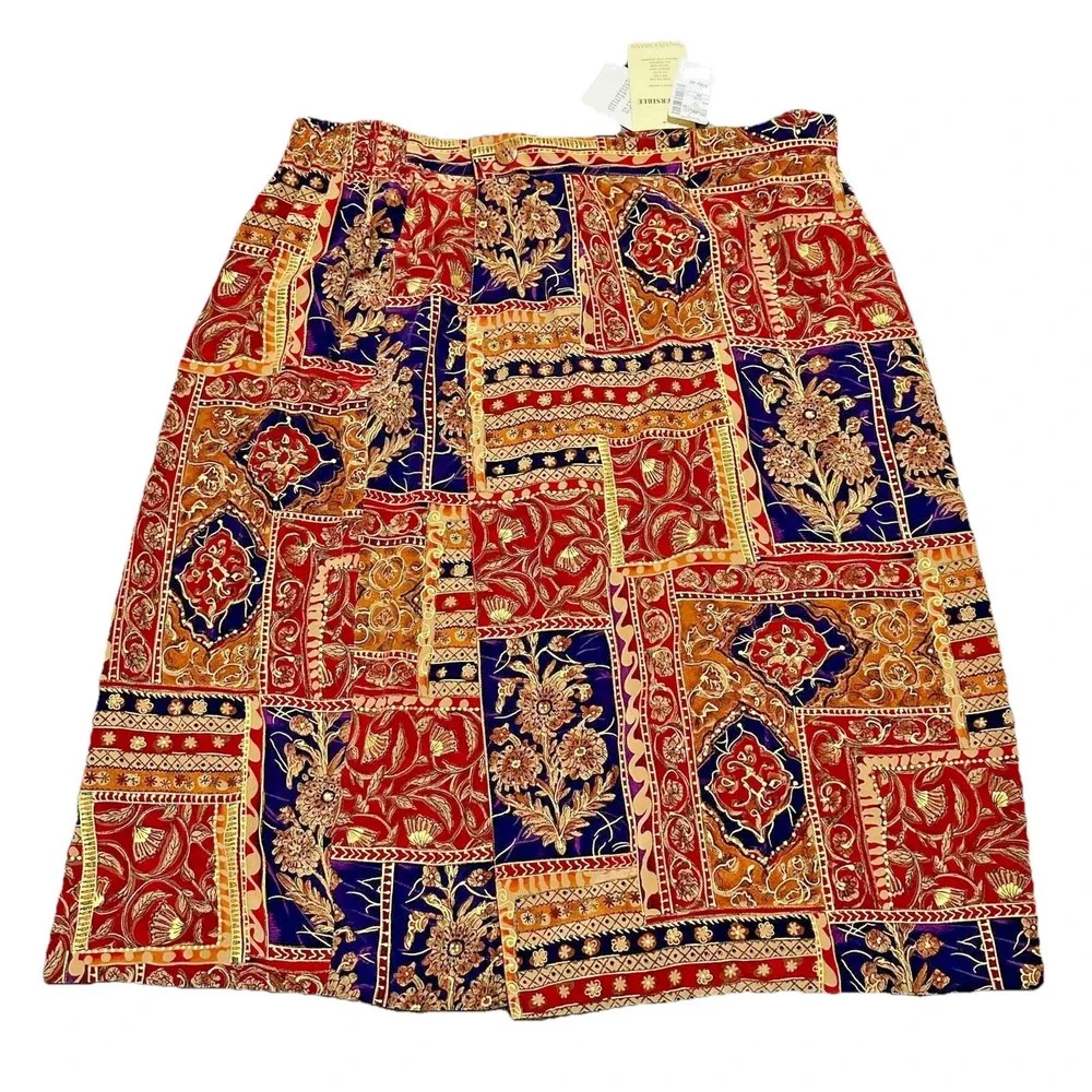 NWT VTG Dana Buchman 100% Silk Reversible Boho Maxi Skirt Plus 24